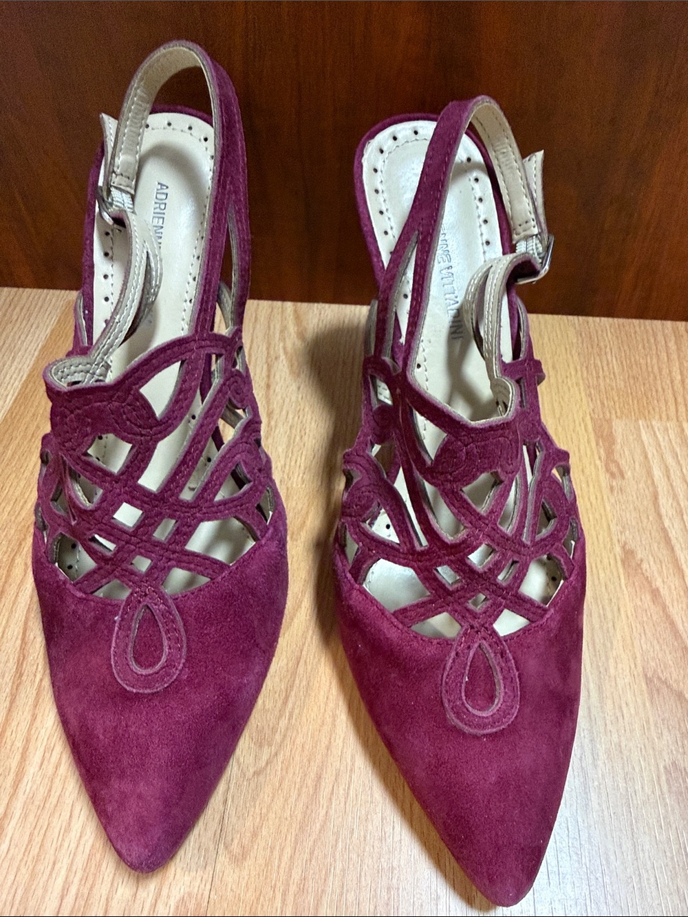 Adrienne Vittadini 2.75” burgundy suede heels.
